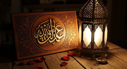 Eid Mubarak Lantern and Calligraphy Art.