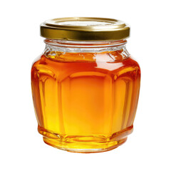 Clear glass jar filled with amber honey