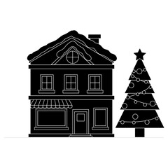 A charming illustration of a Christmas village featuring a church, various shop, house decorated with christmas trees creates a festive and cheerful winter wonderland scene. winter wonderland scenes