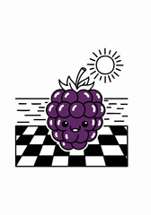 Cute cartoon blackberry with a smiling face and happy expression.