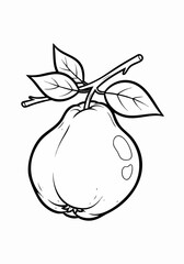 Simple Outline Drawing of a Pear with Leaves and Stem.