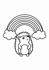 cute hedgehog under rainbow.