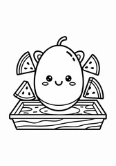 Cute Kawaii Fruit Character with Watermelon Slices on a Tray.