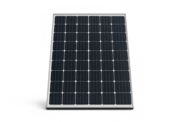 Photovoltaic solar panel converting sunlight into electricity on transparent background