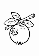 Detailed Black and White Apple Illustration with Leaves and Stem.