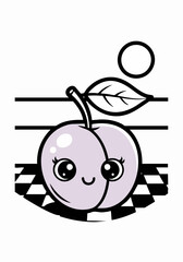 Cute cartoon plum fruit character with a smiling face and big expressive eyes.