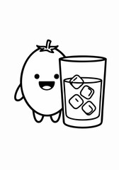 Adorable Cartoon Tomato with a Refreshing Glass of Iced Juice.