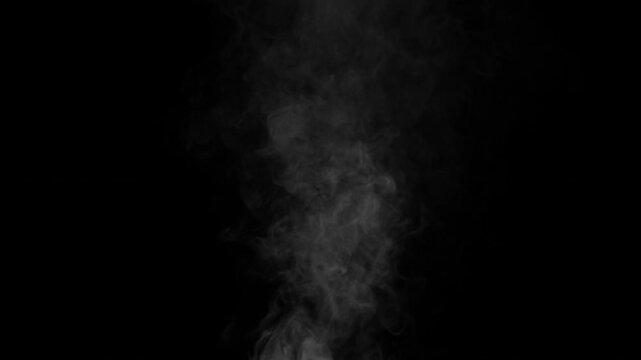 Elegant white smoke clouds with cigarette-like wisps rising and swirling on transparent background, perfect 4K stock footage for overlays, VFX, and cinematic atmosphere