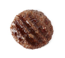 Delicious grilled beef patty isolated on white, top view