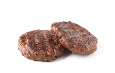 Delicious grilled beef patties isolated on white