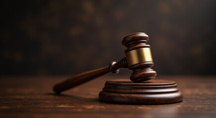 Wooden judge gavel resting on sound block