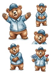 Cute Bear Characters in Various Poses.