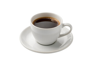 Obraz premium White coffee cup with dark coffee and foam on saucer isolated on a transparent background