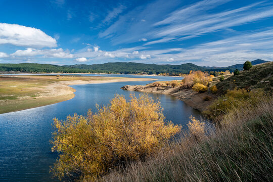 Spezzano della Sila, Cosenza district, view of Lake Cecita with autumn colors, Sila National Park, Calabria, Italy