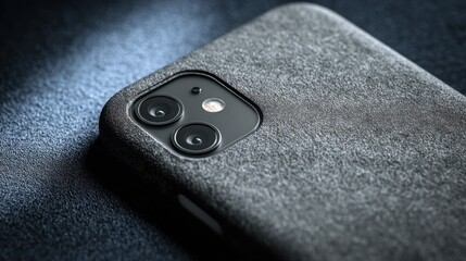 smartphone camera close-up with textured case