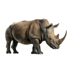 Obraz premium A Majestic White Rhinoceros, a symbol of African wildlife, standing proudly against a stark white background.