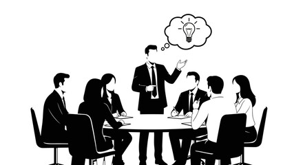 Brainstorming meeting with colleagues to generate innovative ideas for company strategy
