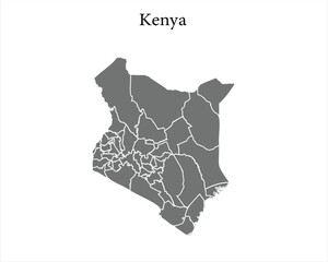 Kenya administrative map grey background