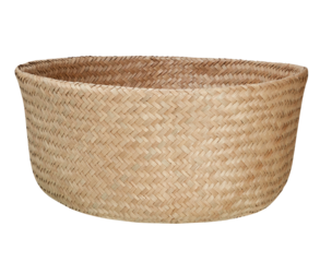 Natural fiber woven basket from jute tree cut out isolated transparent background