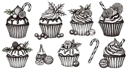 Elegant Christmas Cupcakes with Festive Decorations.