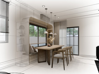 modern dining room interior design ,3d rendering