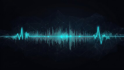 Fototapeta premium Dynamic digital waveform pulses with vibrant neon glow against dark futuristic network background