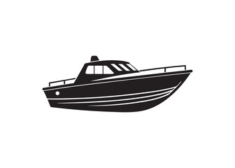 Luxury Motor Yacht Silhouette: Elegant, Monochrome Vector Illustration for Travel, Transportation, and Maritime Designs.