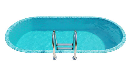 Isolated turquoise tiled swimming pool with ladder, ready for summer fun and recreation