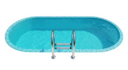 Isolated turquoise tiled swimming pool with ladder, ready for summer fun and recreation