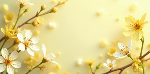 Fototapeta premium Subtle yellow floral pattern, delicate blossoms , light, pastel