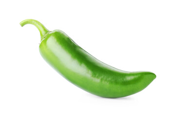 One whole green jalapeno pepper isolated on white