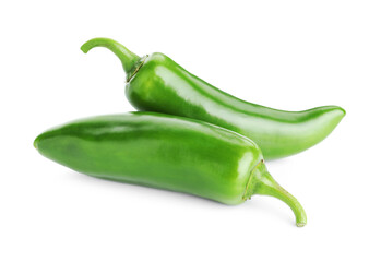 Two green jalapeno peppers isolated on white