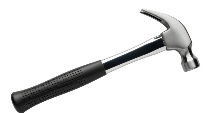Isolated claw hammer close-up shot showing the tool's design and rubber handle for comfort