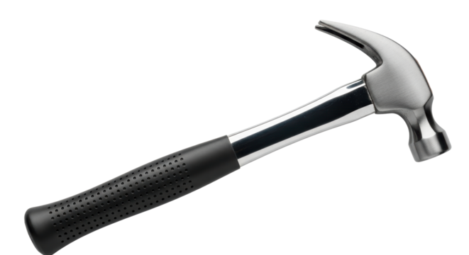 Isolated claw hammer close-up shot showing the tool's design and rubber handle for comfort