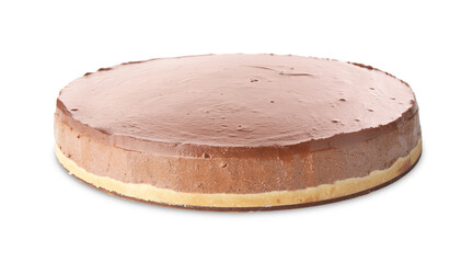 One delicious chocolate cheesecake isolated on white