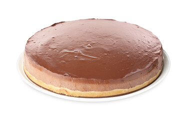 One delicious chocolate cheesecake isolated on white