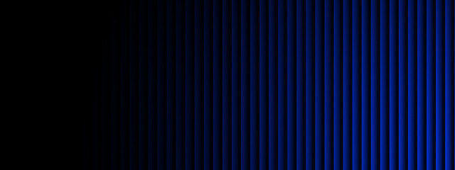 Obraz premium Abstract background with vertical stripe pattern. On left side of the frame background is solid black which gradually transitions into series of thin glowing vertical blue lines on right side
