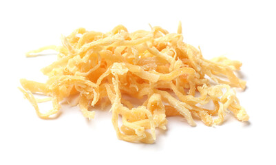 Tasty dried squid shavings isolated on white