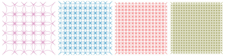 Colorful seamless geometric pattern collection with pink, blue, red, and green designs. Abstract decorative backgrounds for fabric, wallpaper, and digital projects. Modern stylish texture for creative