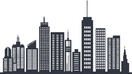 Dynamic skyline silhouette with skyscrapers, perfect for urban development projects or modern city branding, scalable vector graphic for versatile design needs
