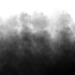 Black smoke cloud and mist fog overlay effect on transparent background for dark abstract atmosphere