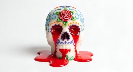 Day of the Dead Ornate Sugar Skull with Floral Decorations and Vivid Color