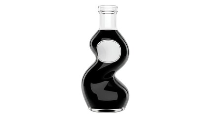 Abstract dark liquid bottle with a unique curved shape