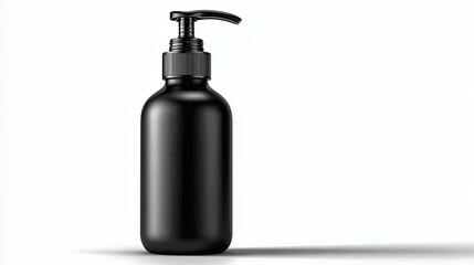 Obraz premium Sleek black pump bottle with minimalist design for modern skincare and cosmetic branding on white background