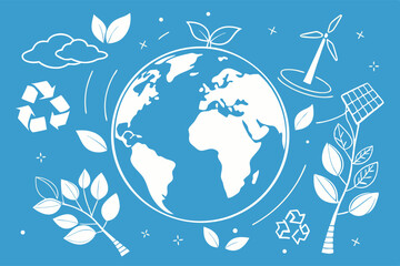 Naklejka premium Earth Surrounded by Icons on Gradient
