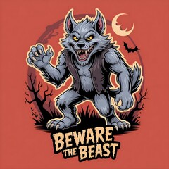 Scary Werewolf Illustration &ndash; Beware the Beast Halloween Art