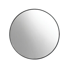 Round, black-framed wall mirror