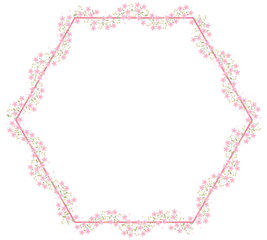 Pink Hexagon Floral Border Frame And Pink Cherry Blossom