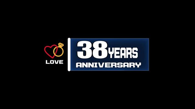 38 years anniversary artwork, elegant wedding couple celebration, golden heart ring logo design, romantic stylish marriage banner