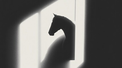 Dramatic black and white silhouette of horse in abstract light